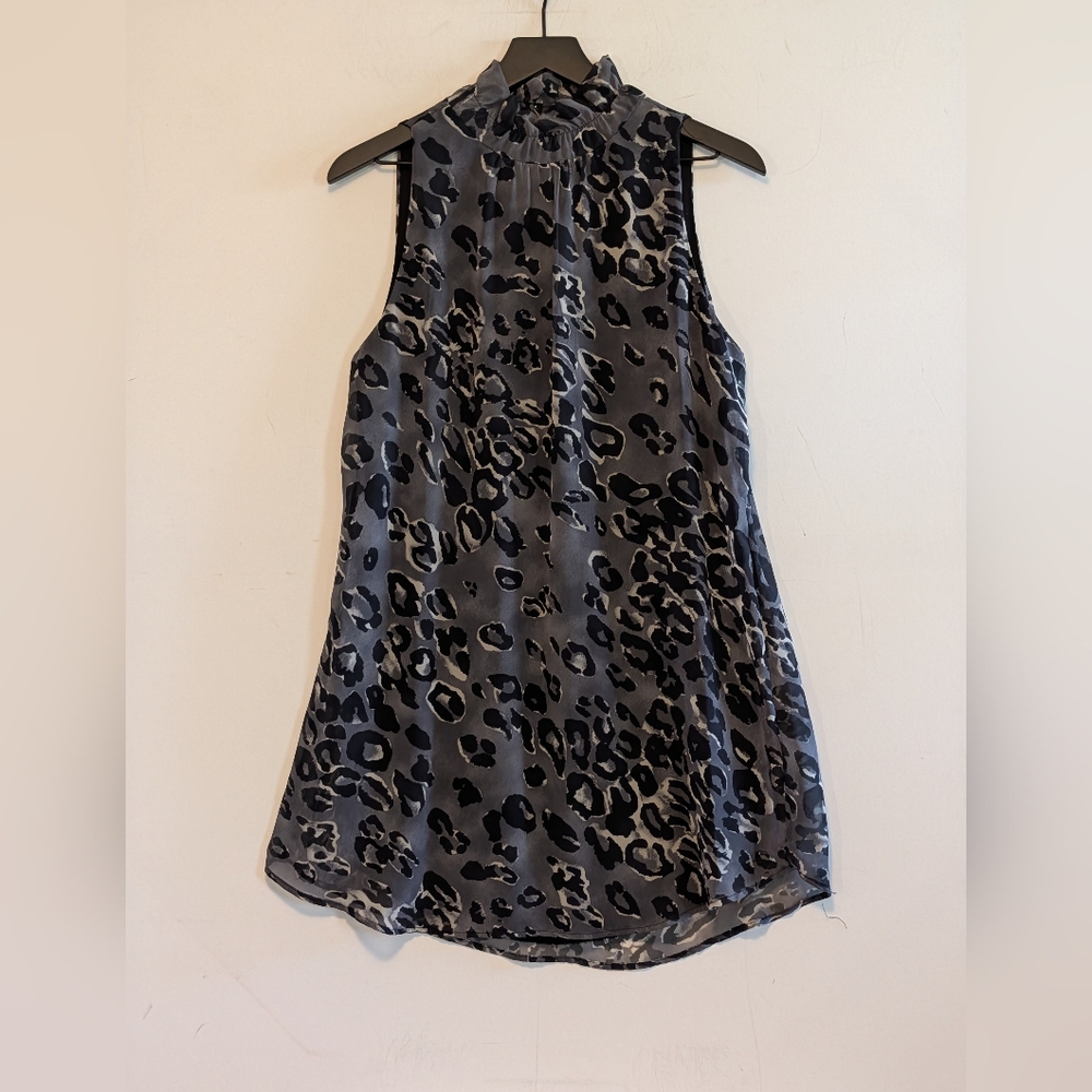 Tyche Leopard Print Sleeveless Blouse Large Mock Neck Lined Dressy Top Career
